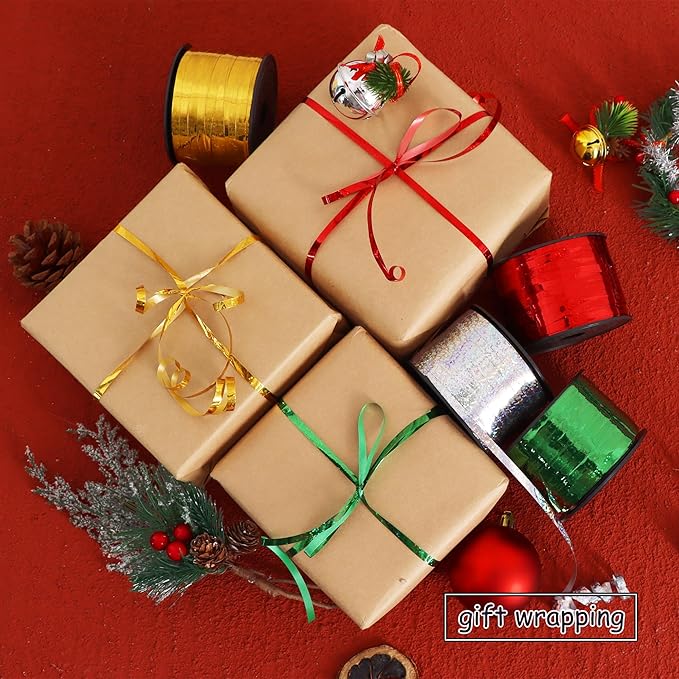 BEISHIDA 4 Pack Christmas Curling Ribbons Red Green Gold Silver Balloon String - Image 5