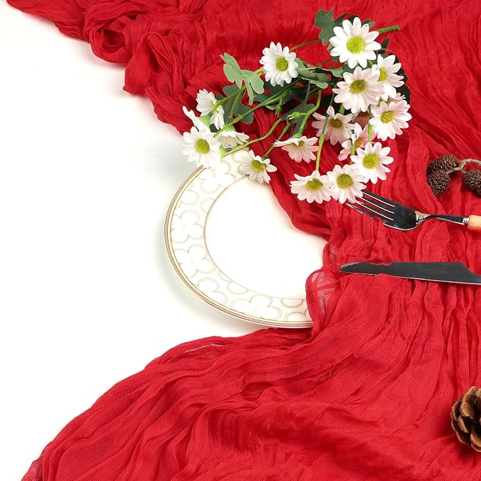 12 Pack Red Cheesecloth Christmas Table Runner 10ft Boho Gauze Fabric Cheese - Image 7
