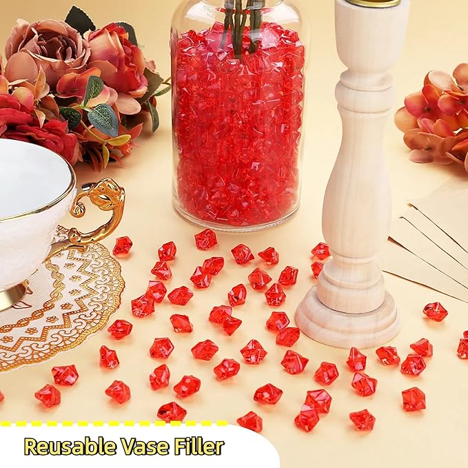YATOJUZI 500pcs Fake Ice Cubes Red Acrylic Crushed Rocks Vase Fillers Plastic - Image 4