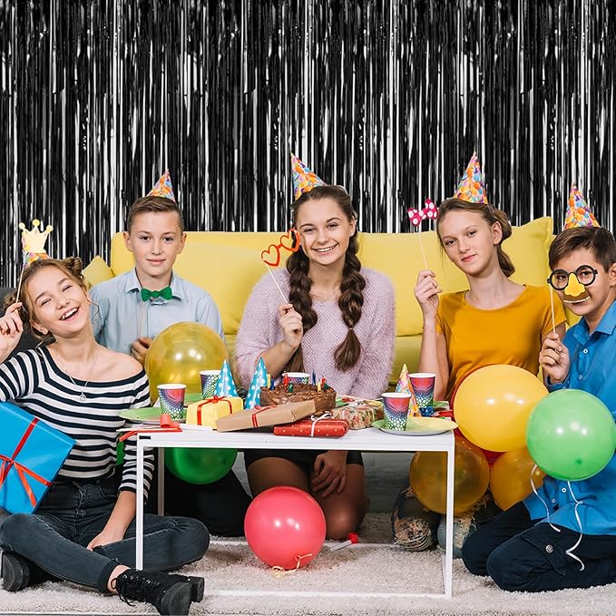 2 Pack Black Streamers Party Decorations Black Tinsel Backdrop Supplies Foil - Image 3