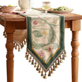 patdrea Designer Green Floral Extra Long Table Runner, French Elegant Vibrant by Welcometopatdrea