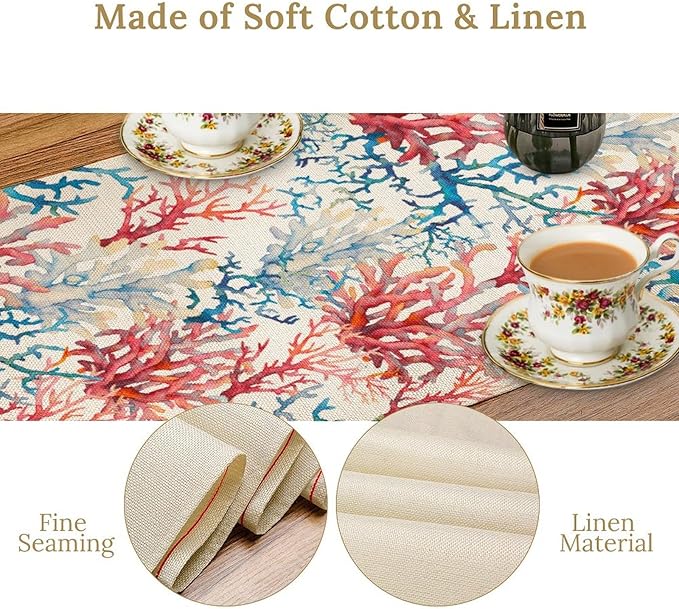 Blue Beach Table Runner, Tropical Ocean Coast Table Runner, Seashell Seasonal - Image 7