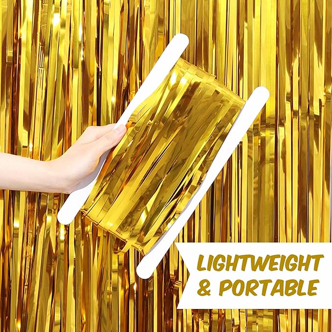 6 Pack Gold Foil Fringe Curtains Backdrop, 3.28 x 8.2 Ft Metallic Streamers - Image 7