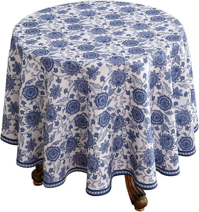 patdrea Designer Linen Blue Small Tablecloth by Welcometopatdrea