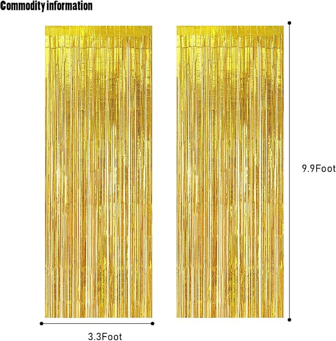 CANREVEL 2 Pack 3.3x8.2 Feet Laser Gold Foil Fringe Backdrop Curtains, Tinsel - Image 3