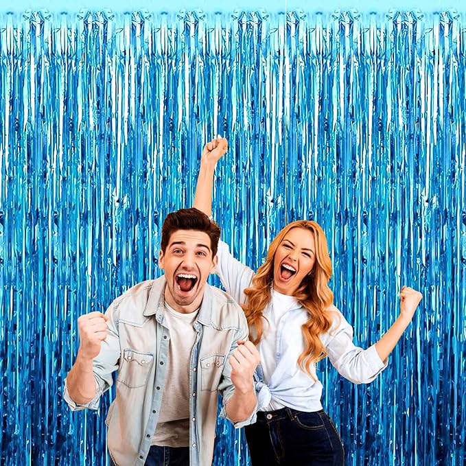 4 Pack Lake Blue Foil Fringe Curtain Backdrop, 3.3Ft x 9.8Ft Metallic Tinsel - Image 4
