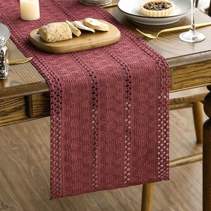 Artoid Mode Red Farmhouse Woven Rustic Hollow Table Runner, Seasonal Holiday by ArtoidMode