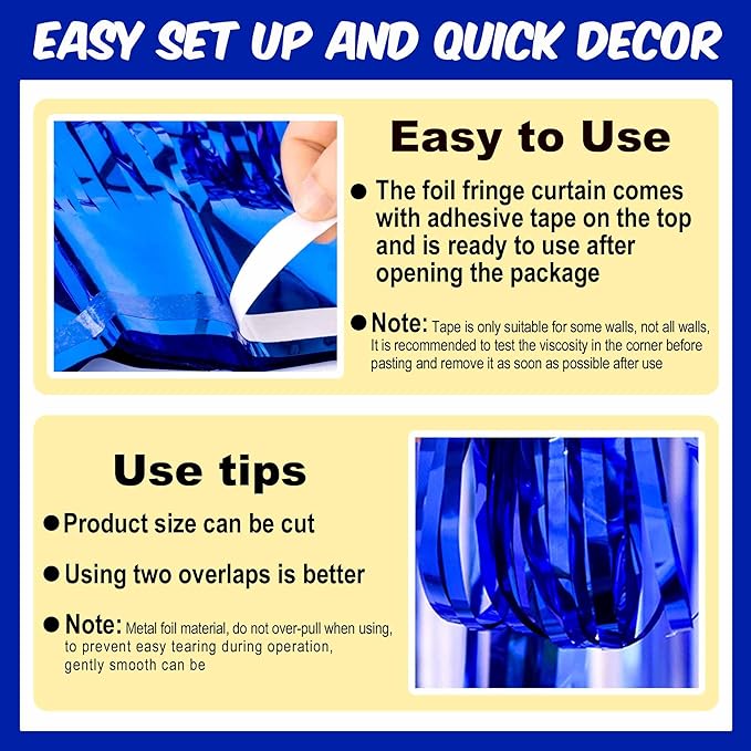 3 Pack Blue Foil Fringe Curtains Backdrop, 3.28 x 9.8 Ft Metallic Streamers - Image 3