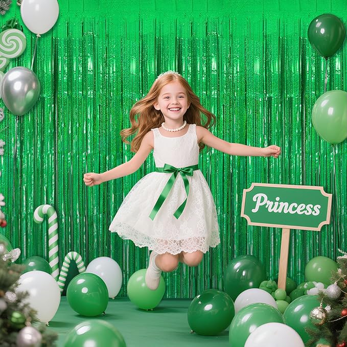 2 Pack Neon Green Birthday Decorations Foil Fringe Curtain Green Streamers - Image 4