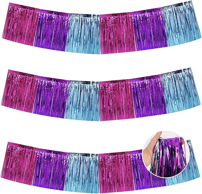 BEISHIDA 3 Packs Metallic Foil Fringe Garland Blue Purple Pink Wall Hanging by Beishida
