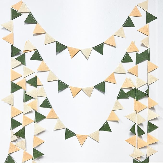Sage Green Party Decorations Olive Green Tan Brown Cream Felt Hanging Triangle - Image 5