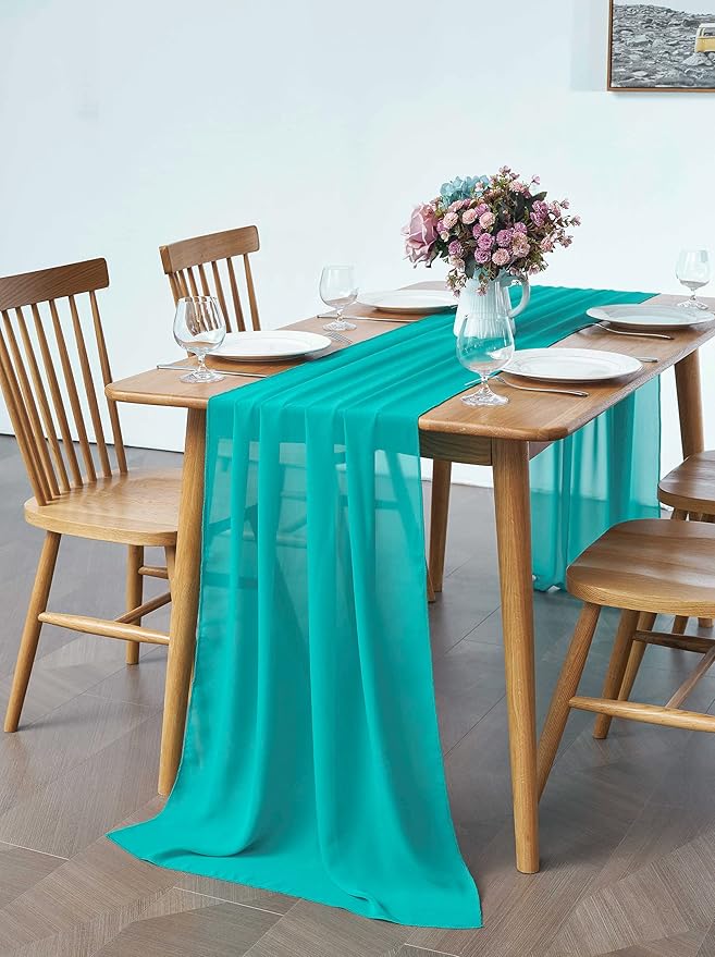 2 Pack 10Ft Turquoise Chiffon Table Runner Sheer 29x120 Inch - Image 5