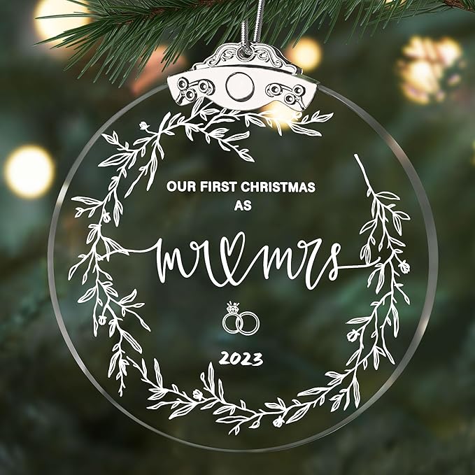 First Christmas Married Ornament 2023 Glass Wedding Keepsake Gift Box by Olicard