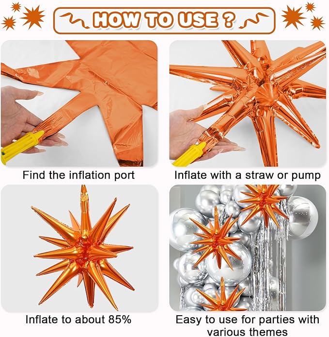 Black White Orange Star Balloons - Image 8