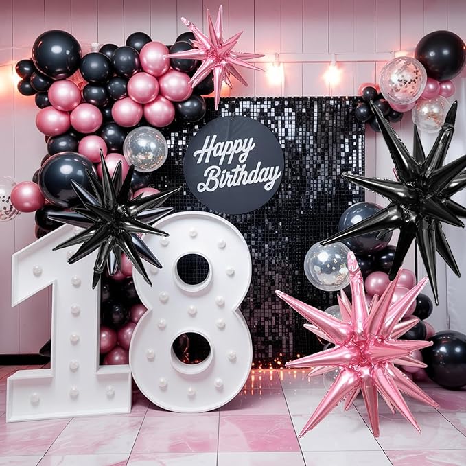Pink Black Star Balloons - Image 3