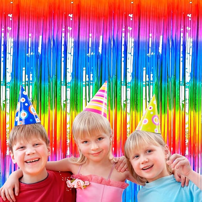 4 Pack Macaron Dark Rainbow Foil Fringe Curtain Backdrop, 3.28Ft x 8.2Ft - Image 4