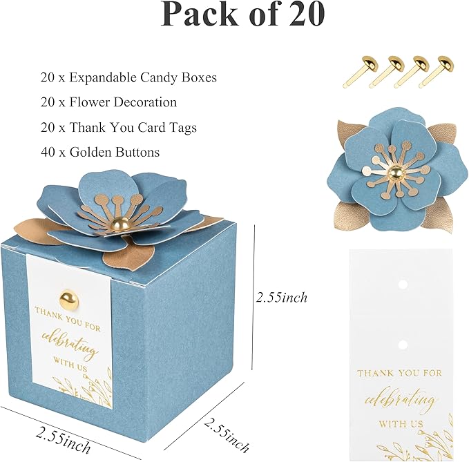 FEIYI 20 PCS Favor Boxes, 3 In 1 Dusty Blue Candy Boxes - Image 2