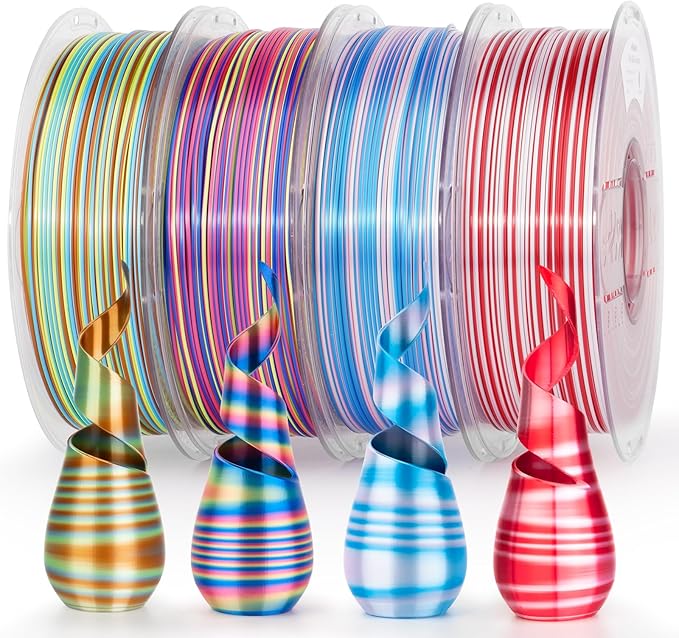 AMOLEN Silk PLA 3D Printer Filament Bundle, Shiny Multicolor Rainbow Pack by AMOLEN