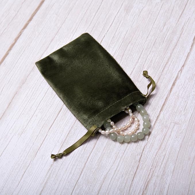 QIANF 12pcs Moss Green Velvet Drawstring Bags 4x6 inches Glossy Small Velvet - Image 5
