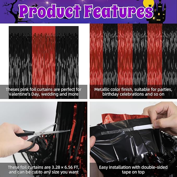 2 Pack Backdrop Curtains, 3.28 Ft x 6.56 FT Red Black Halloween Backdrop - Image 4