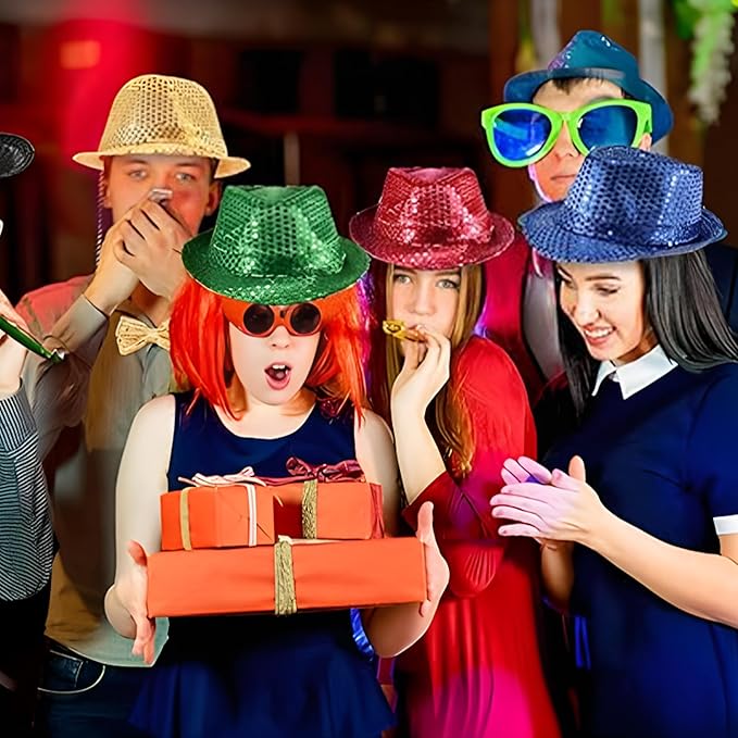 10 Pcs Unisex Sequin Fedora Hat Sequin Bow Ties Set Bling Retro Dance Jazz Cap - Image 7