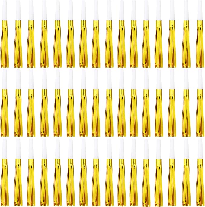 48 Pcs Gold Noise Makers Glitter Metallic Fringed Noise Makers Horns by LCPQMZGH