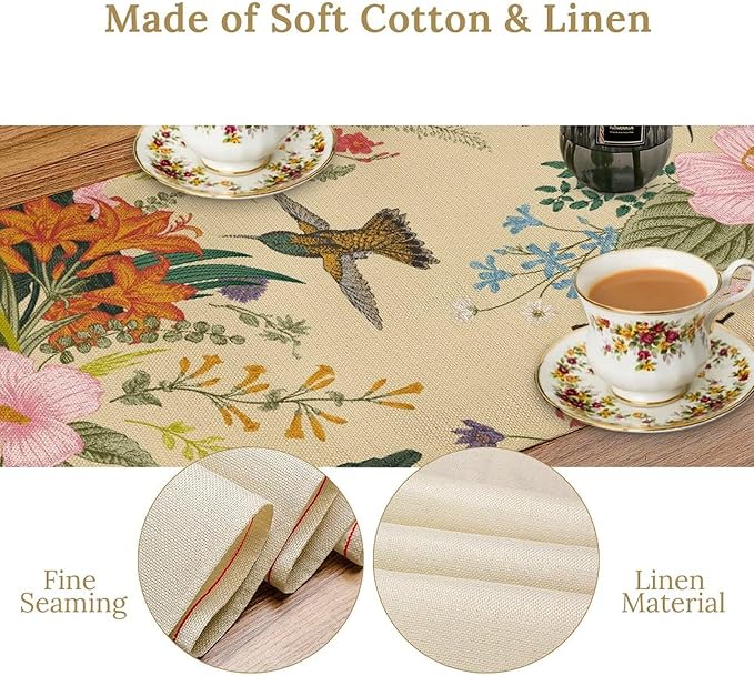 Brown Bird Floral Table Runner Spring Flower Kitchen Table Decoration Suitable - Image 7
