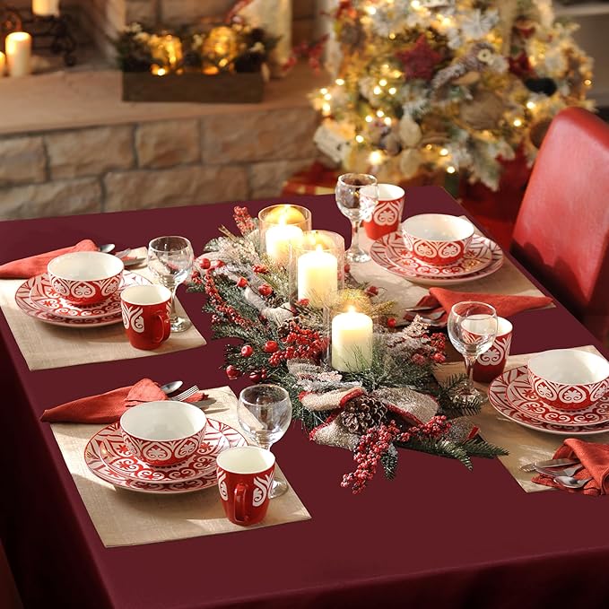 sancua 2 Pack Burgundy Tablecloth 54 x 54 Inch, Stain and Wrinkle Resistant - Image 2
