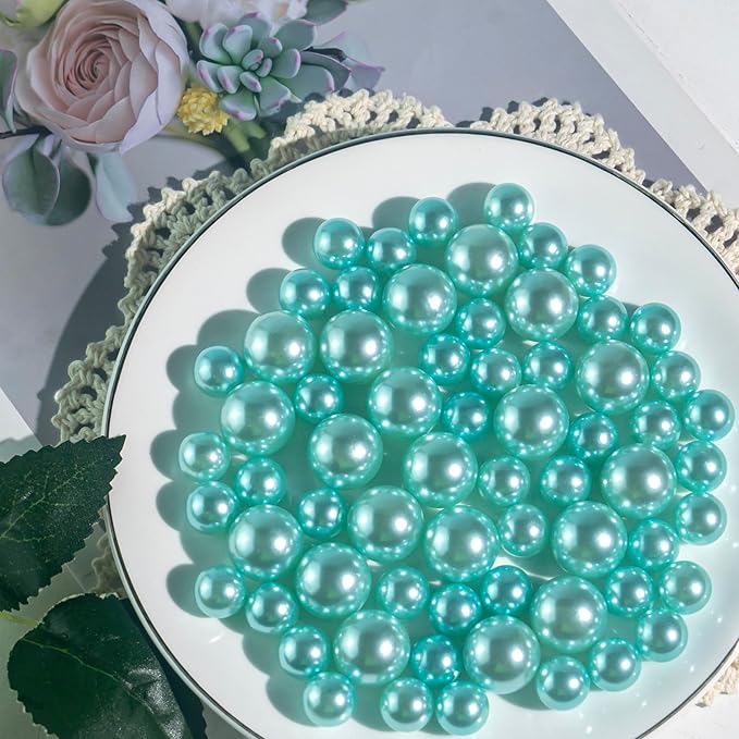 150Pcs Lake Blue Polished No Hole Faux Pearl Beads - Image 4
