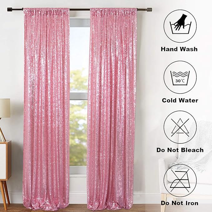 ShinyBeauty Rose Pink Backdrop 2FTx8FT Sequin Backdrops 8 Panels Photo - Image 7