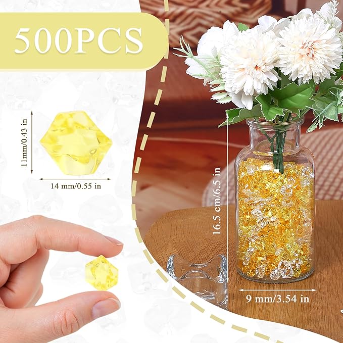 LAIDANLA 500PCS Mixed Yellow Acrylic Gems Vase Fillers Fake Ice Cubes Plastic - Image 3