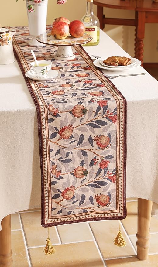 patdrea Designer Vintage SaddleBrown Linen Table Runner 102 Inch Long, - Image 7