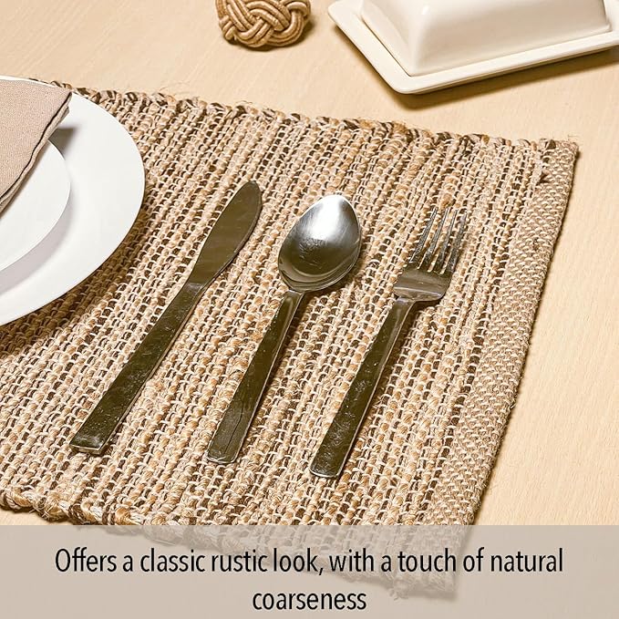Chardin Home Natural Jute & Brown Placemats, 13x19 Inch Dining Table Placemats - Image 3
