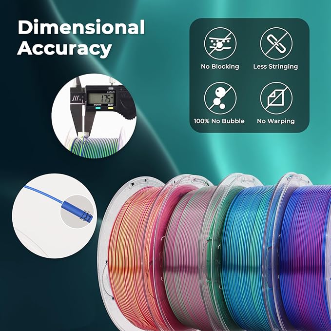 AMOLEN Silk PLA 3D Printer Filament Bundle, Shiny Dual Color PLA Filament - Image 4