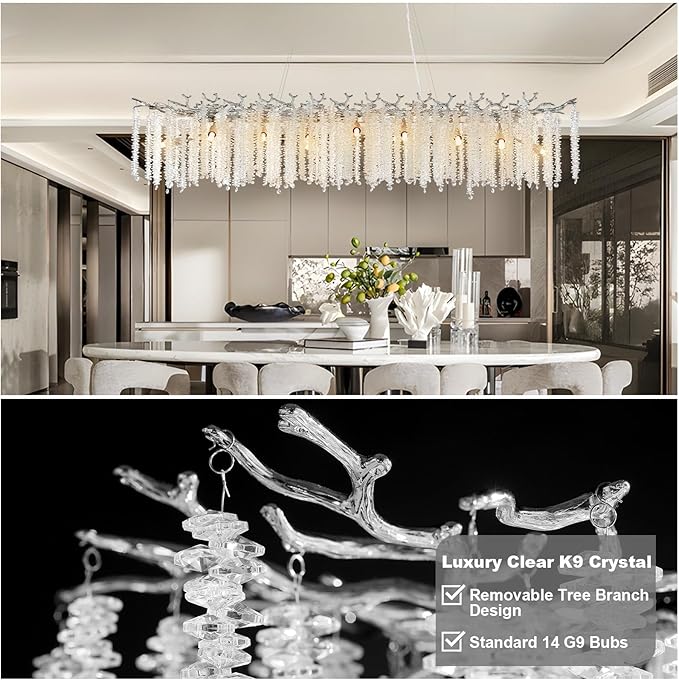 YUYI Modern Crystal Chandelier, Large Rectangular, Luxury High Ceiling Light - Image 5