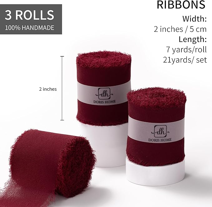 DORIS HOME Burgundy Chiffon Ribbon - Image 3