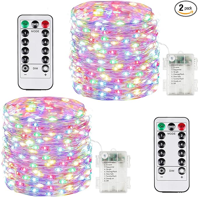 2 Pack 100LED Battery Operated Fairy Lights by BOSSERN