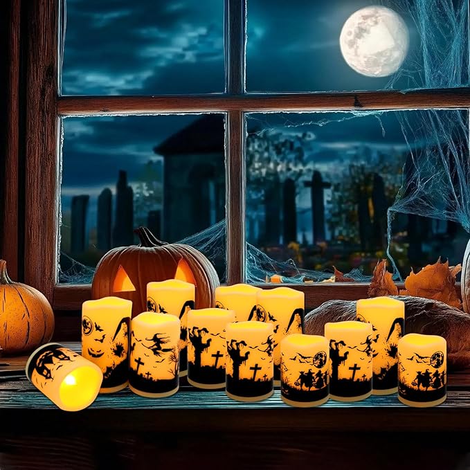 12-Pack Halloween LED Flameless Pillar Candles - Image 4