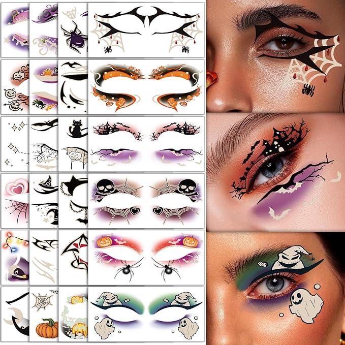 24 Pairs Halloween Luminous Eye Shadow Temporary Tattoos, Eyeliner Tattoo - Image 3