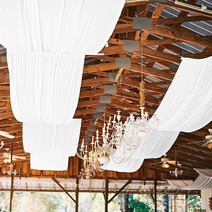 6 Panel White Wedding Drapes, 5ftx15ft Sheer Fabric Curtains by REWOMC