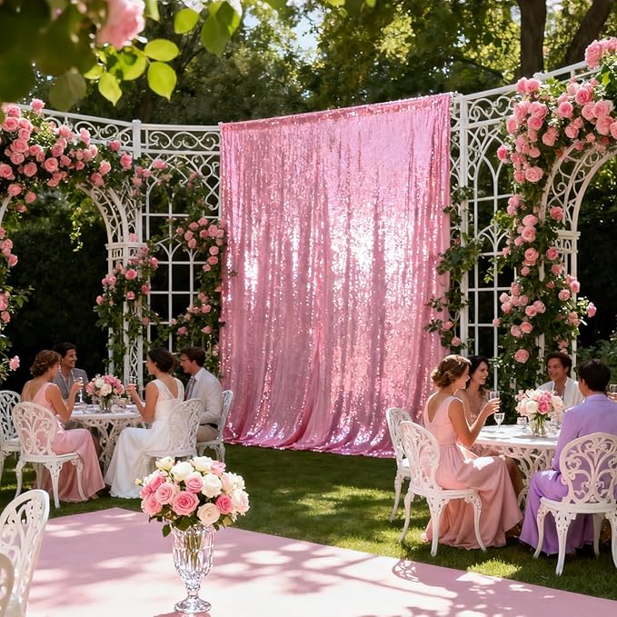 VOK Pink Sequin Backdrop Curtains 4 Panels 2FTx8FT Glitter Photography - Image 5