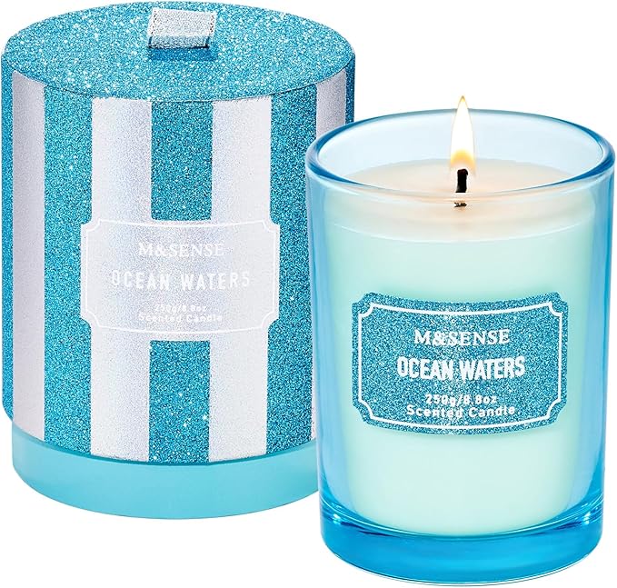 M&SENSE Ocean Scented Glitter Jar Candles, Holiday Gifts by MSENSE