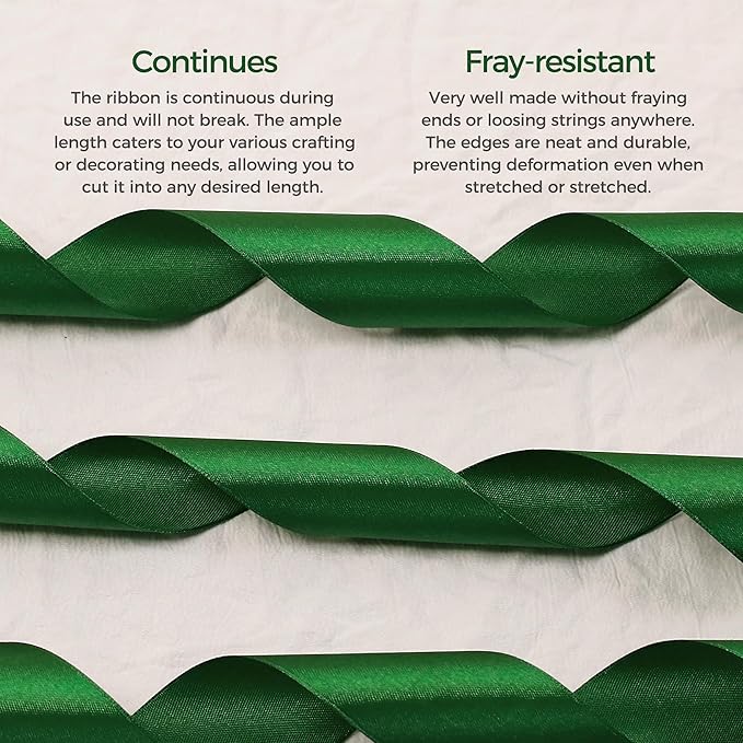 Green Satin Ribbon 3/8 inch X Continuous 100 Yards, Single Face Polyester - Image 4