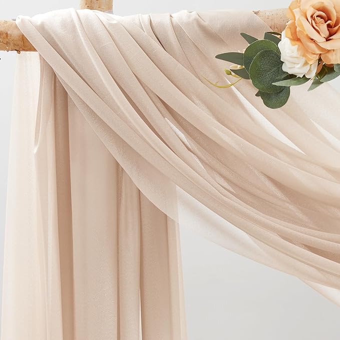 30" x 20Ft Wedding Arch Draping Fabric, 1 Panel Dark Champagne Sheer Curtain - Image 2
