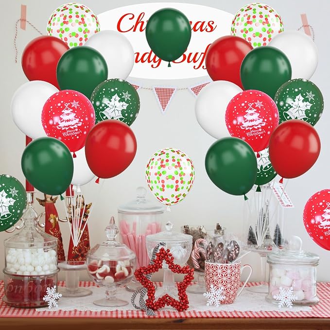 Christmas Balloons, 12 Inch Green Red White Xmax Balloons - Image 5