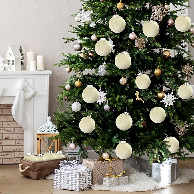 Beige Velvet Christmas Ball Ornaments - Image 3
