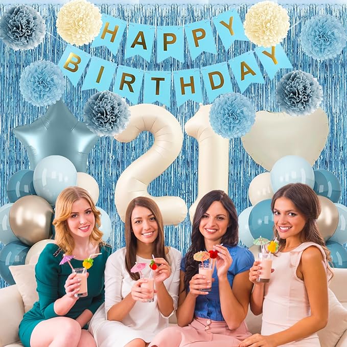Dusty Blue 21st Birthday Decorations - Image 3