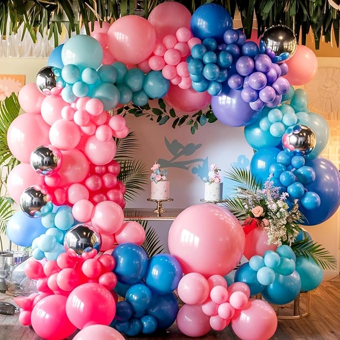 Pink Blue Purple Balloons, 12 Inchs Blue Pink Metallic Silver Cartoon Theme - Image 5
