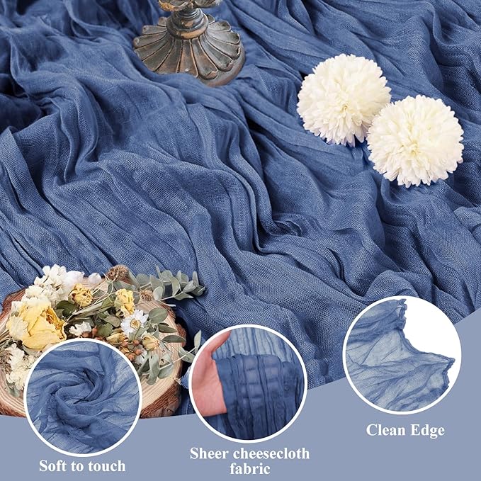 Asee'm 3pcs Cheesecloth Table Runner 120 Inches Long Blue Boho Gauze Cheese - Image 3