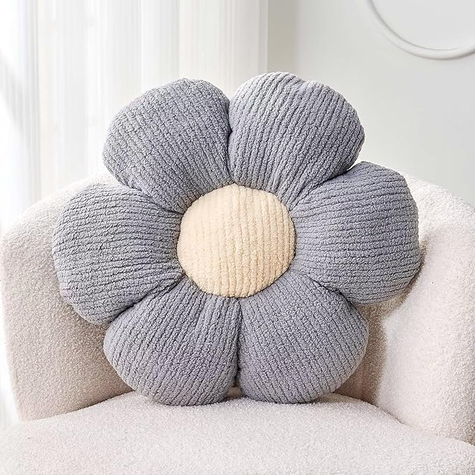 Flower Throw Pillow, Soft Grey 19.6" Shaped Floor Pillow by Kcvvcr